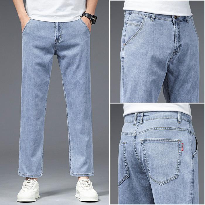 Summer eight-point jeans men's thin Tencel cotton loose straight high-end soft and comfortable casual nine-point pants