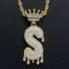 Stylish Hip Hop Zircon Crown Pendant Necklace with 26 English Letters for Women