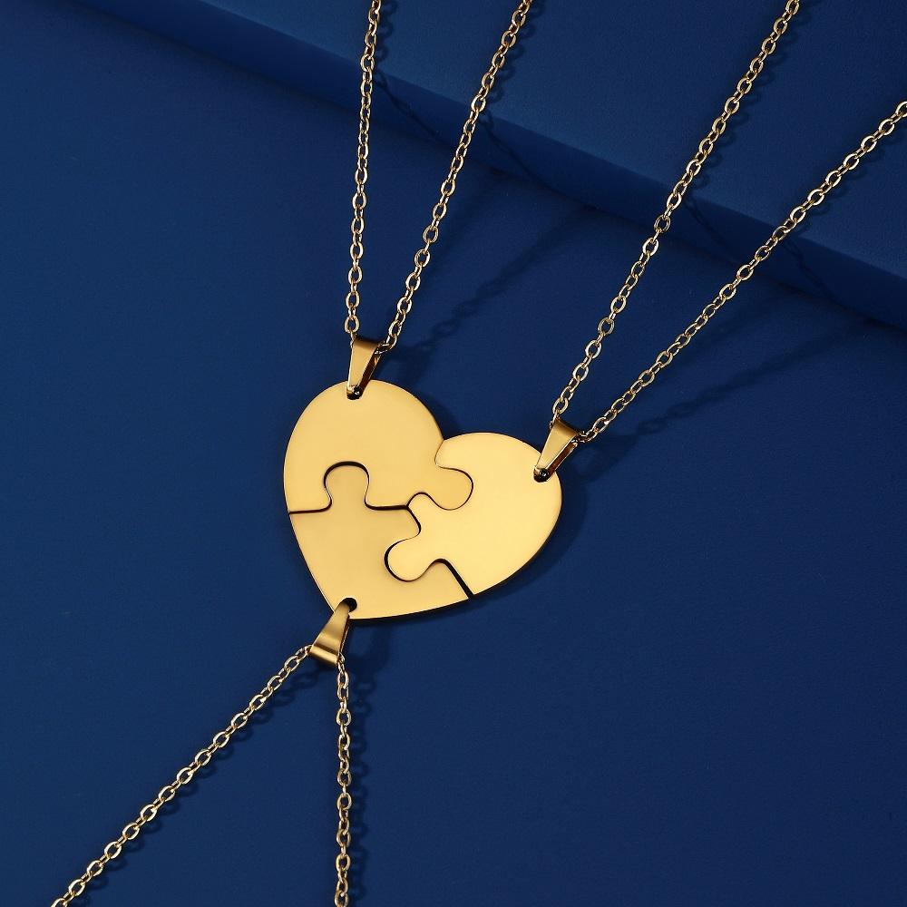 Teamer Engraved Name Heart Puzzles Pendant Necklace Custom Name Stainless Steel Necklace Valentine New Year Family Friend Gift