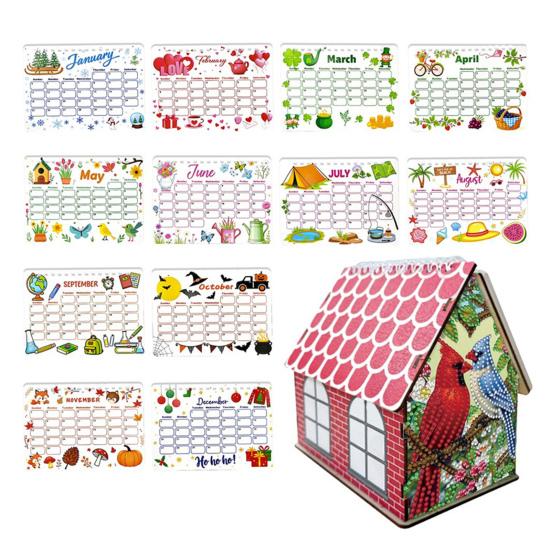 DIY Desk Calendar 2026 Diamond Art Calendar Crafting Kit Cute House Tabletop Calendar Monthly Planner Decoration for Home Office Bedroom