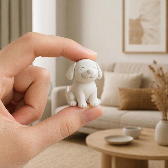 Hundefigur, 3D-gedruckte niedliche Welpen-Skulptur, Kleines lächelndes Tier-Schreibtischornament für Wohnzimmer-Tischdekoration, Geschenke für Hundeliebhaber