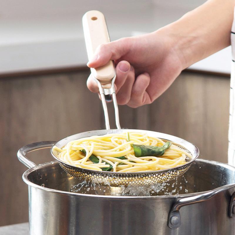 Stainless Steel Handhold Frying Skimmer Wooden Handle Oil Drainer Anti-slip Soup Foam Filter Multifunctional Kitchen Accessories