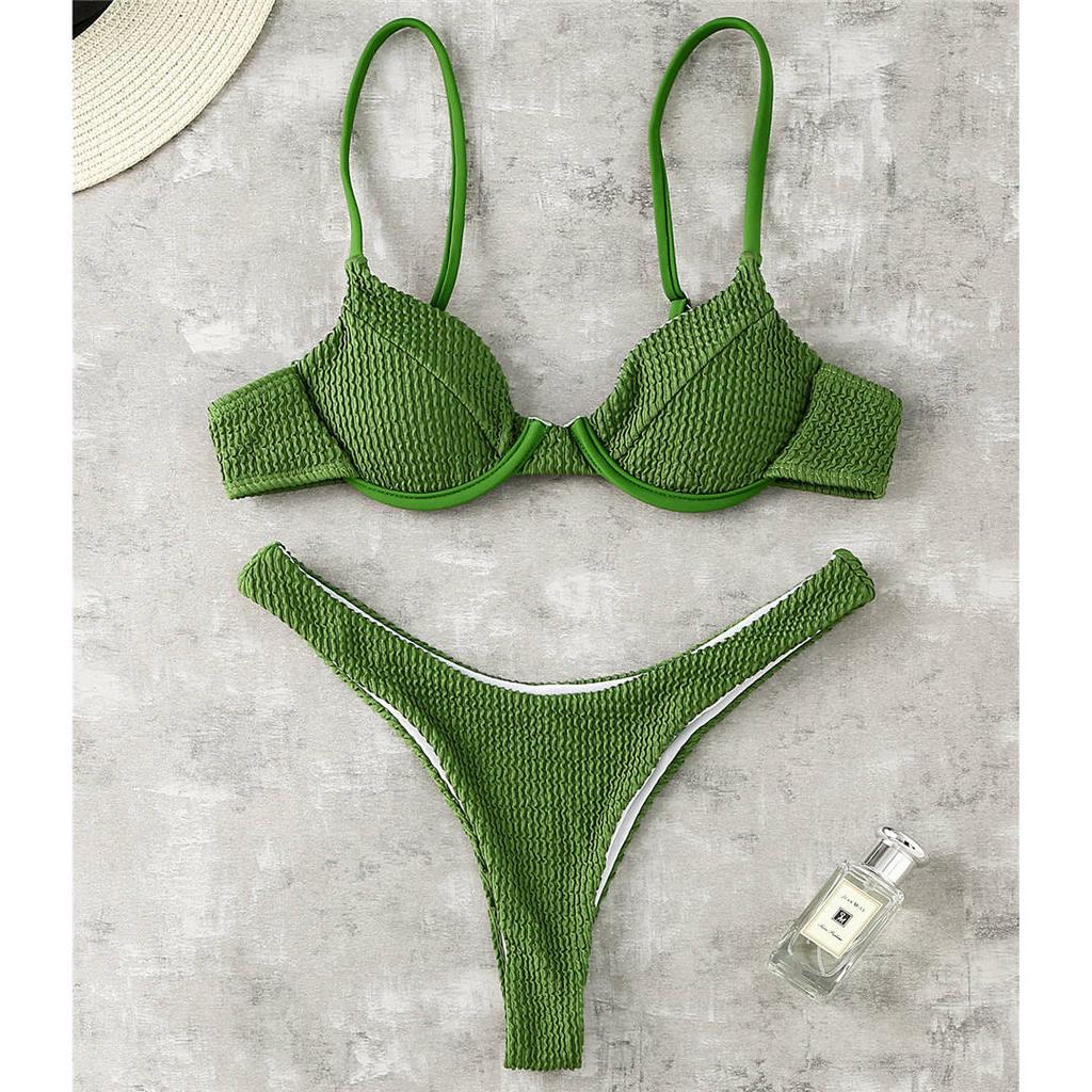 2026 New Ribbed Underwired Bikini Female Swimsuit Women Swimwear Two-pieces Bikini Set Thong Bather Bathing Suit Swim V2697