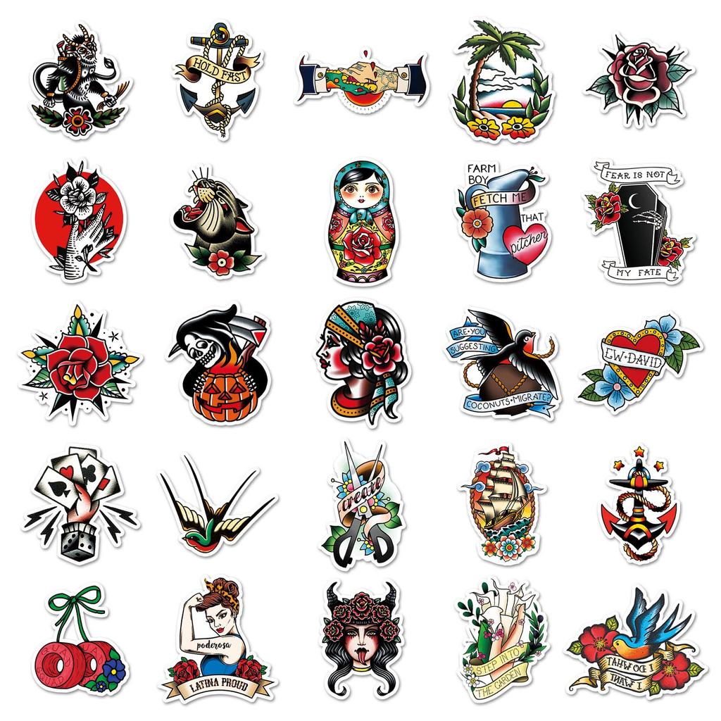 50 Wasserdichte Tattoo-Muster-Aufkleber für DIY-Journals & Wasserflaschen