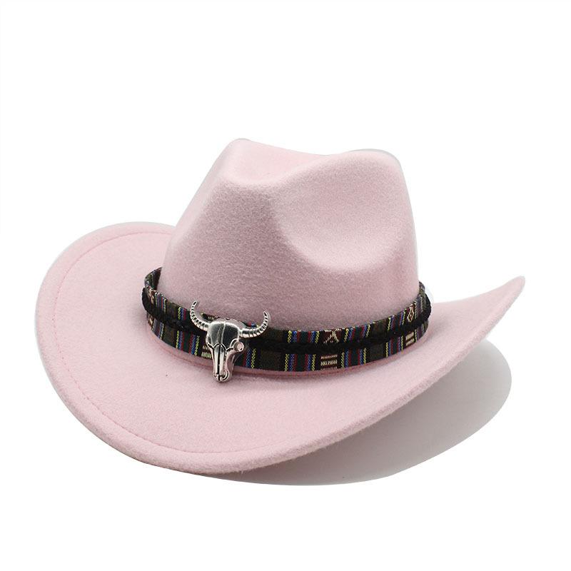 Cappello da Cowboy Western Vento Corno Lana Cappello a Cilindro Jazz Uomo e Donna Etnico Feltro Cappello a Tesa Larga