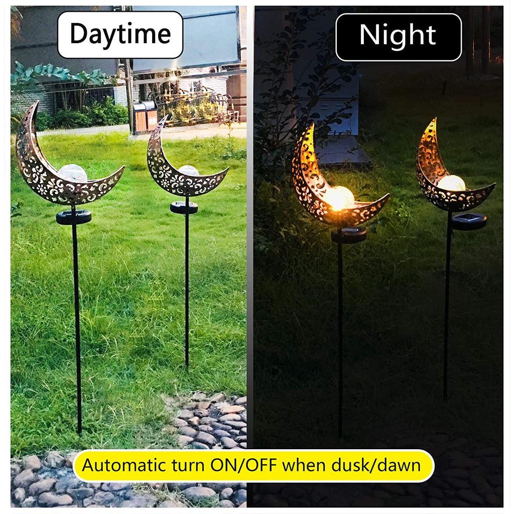 Solar Wrought Iron LED Flame Moon Landscape Lights for Outdoor Courtyards and Villas