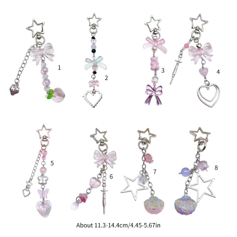Star Heart Bowknot Pendant Phone Charm Hangings Rope Sweet Phone Chain Strap Bag Decoration Lanyard Keychain Accessory