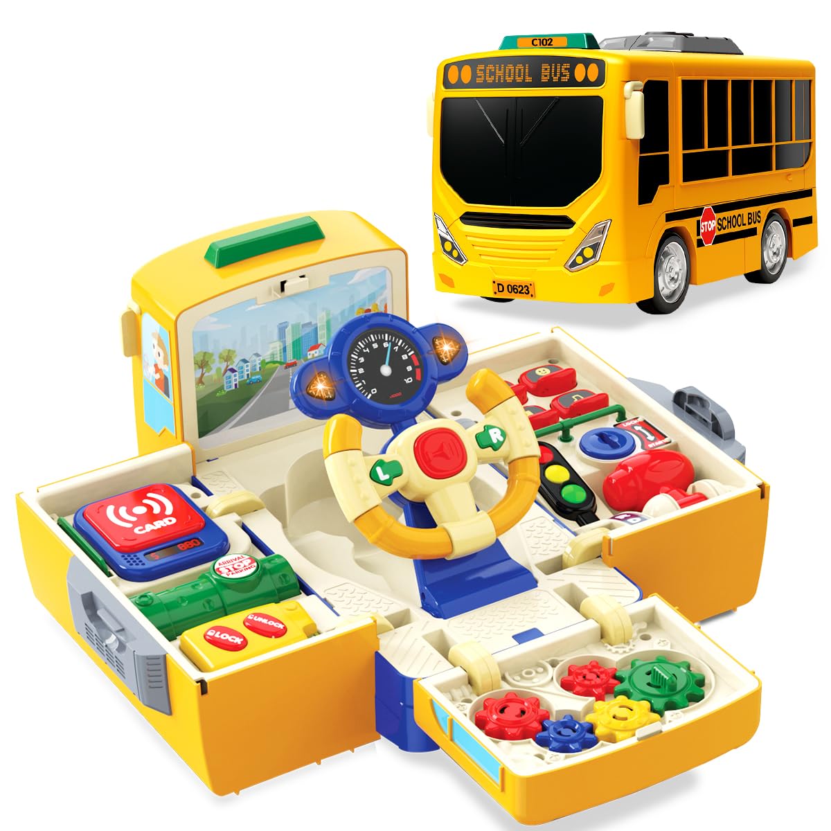 

MAVEKID Multifunctional Car Steering Wheel Educational Toy with Music Sound and Toy with Driving Steering Birthday Gift for and 7 Year Boys and