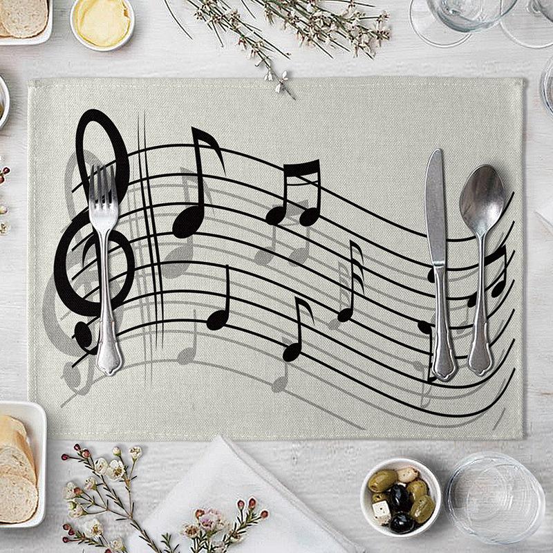 Vintage Musical Note Placemats Kitchen Placemat Dining Table Mats Tea Coaster Cotton Linen Pads Bowl Cup Mats 40X30cm Home Decor