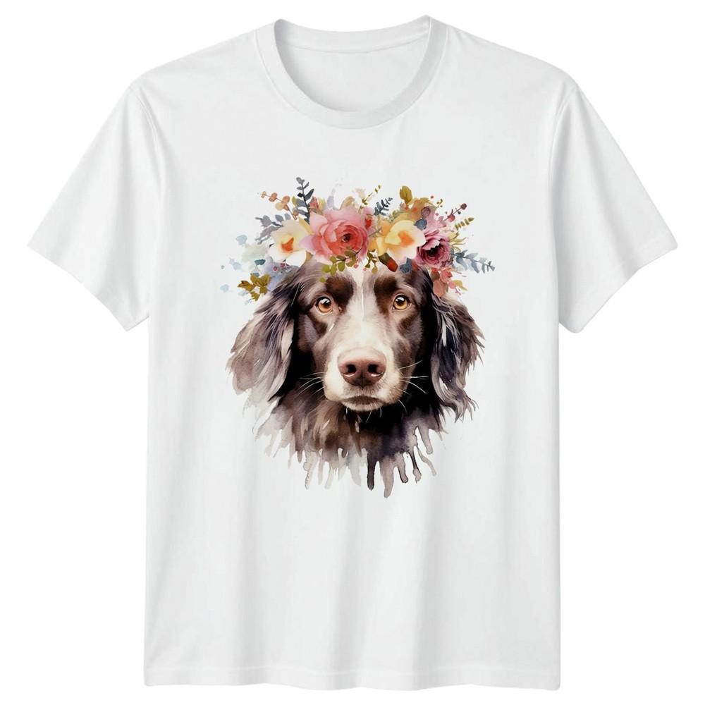 Watercolor Dog Wearing Flower Crown Unisexs TShirt Spaniel Dog S