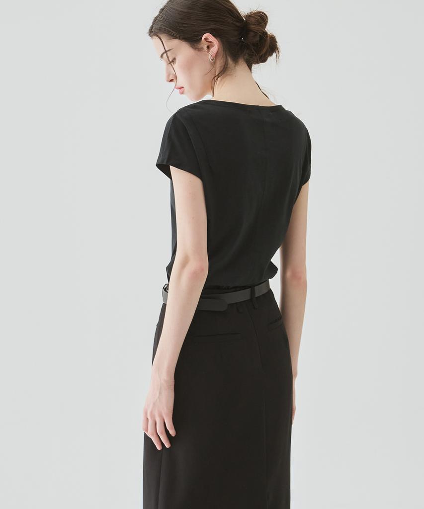 Deuloupisumeon Supima Silket Dolman Boat Neck Short Sleeve T-Shirt [Black]