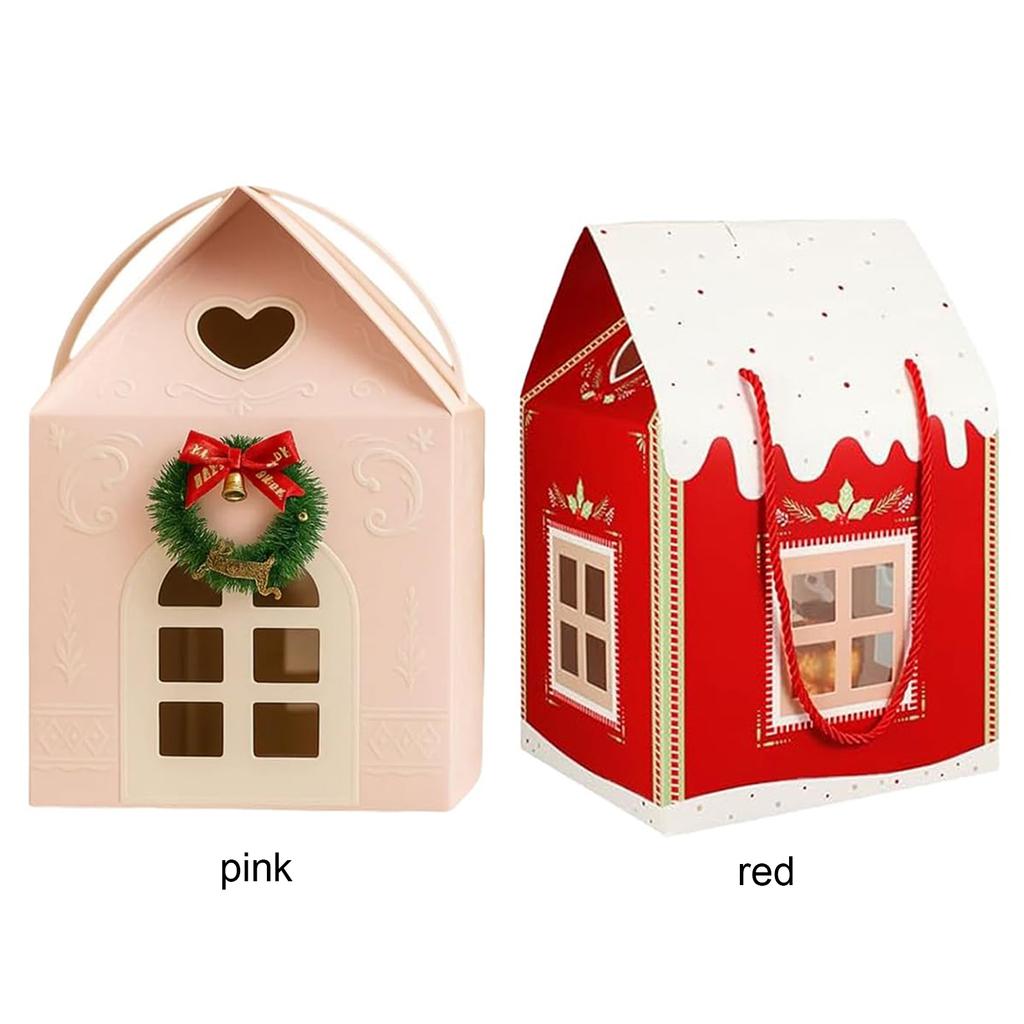 Christmas Cottage Gift Box Festive Goodie Bags with Handle Holiday Cottage Box for Holiday Party Favors Cookie Candy Packaging