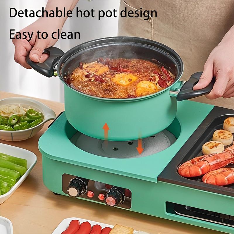 3 In 1 Korean Style BBQ Hot Pot Multi Cooker Machine Multifunctional Electric Grills Smokeless Non-Stick Electric Baking Pan