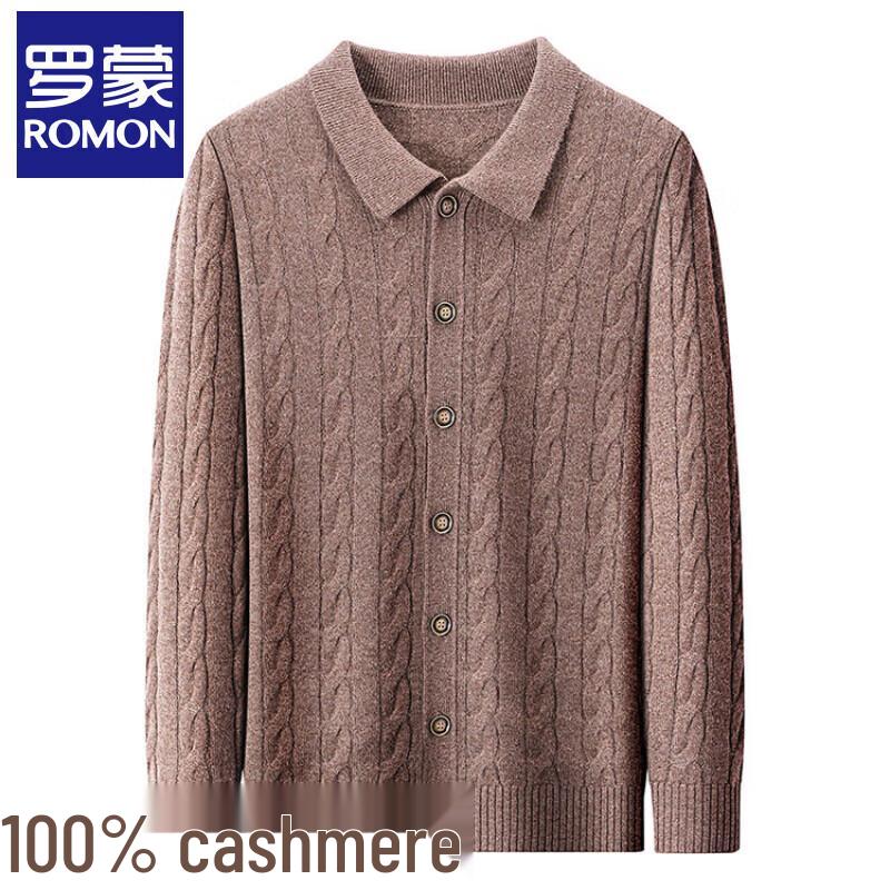 Lomon Men's 100% Cashmere Lapel Knit Cardigan