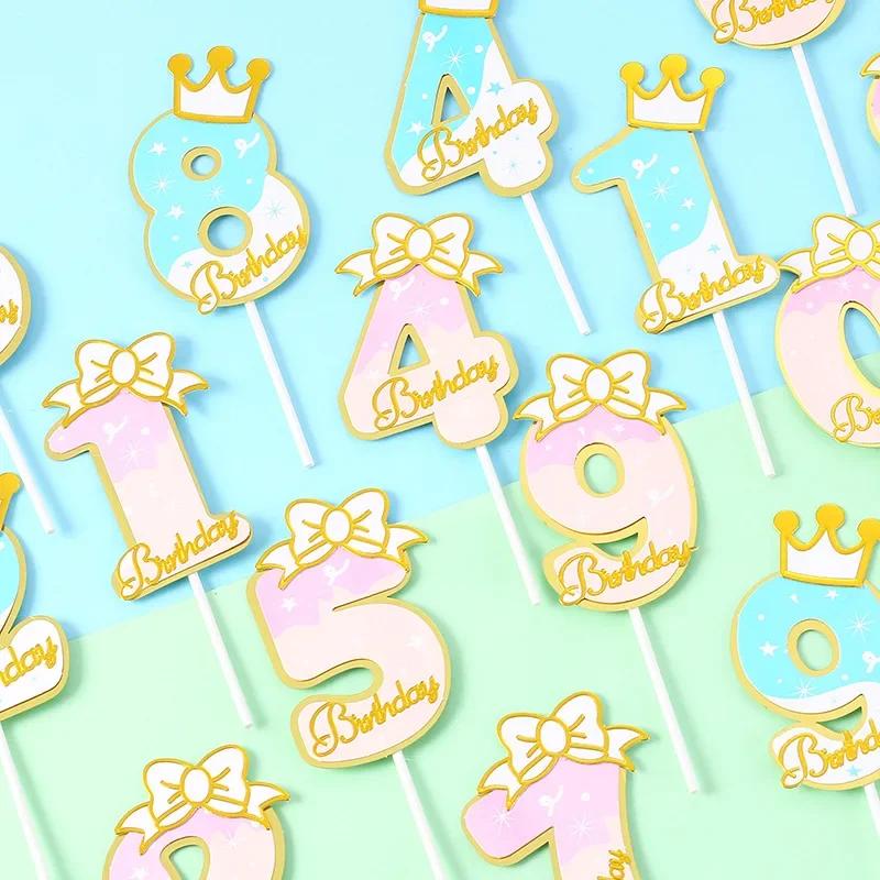 New Digital Decoration Happy Birthday Number Cake Insertion 0 1 2 3 4 5 6 7 8 9 Cake Topper Girls Boys Baby Party Supplies Decor