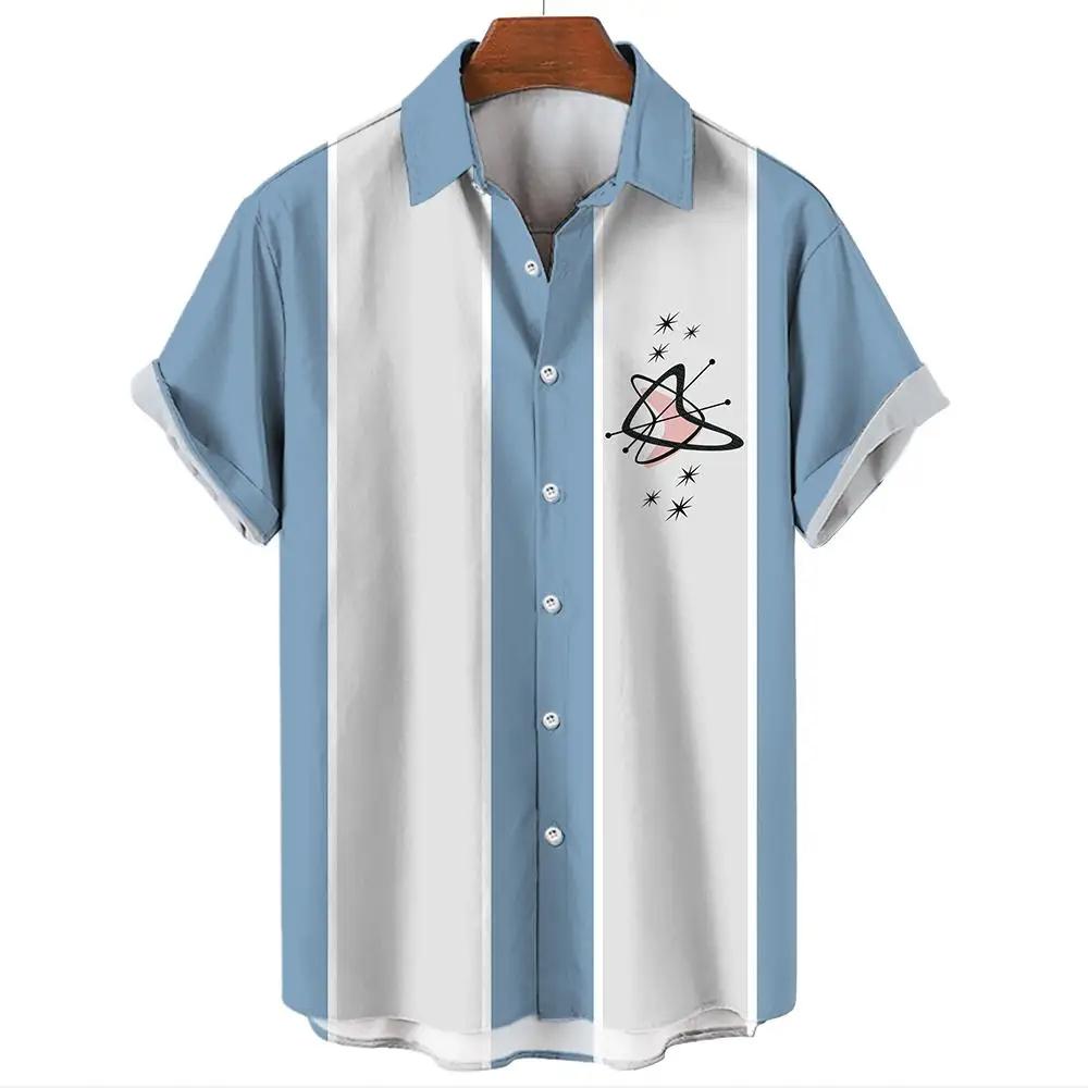 Fashion Bowling Ball Pattern Print Men's Shirt for Men Tops Summer Men's Clothing Short-Sleeved Button Loose Blouse Shirts