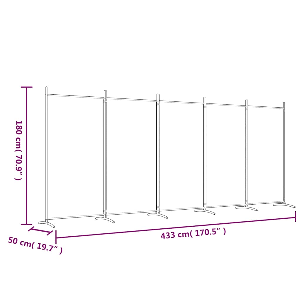 Vidaxl Paravent 5-teilig, Weiß, 433X180 cm, Stoff