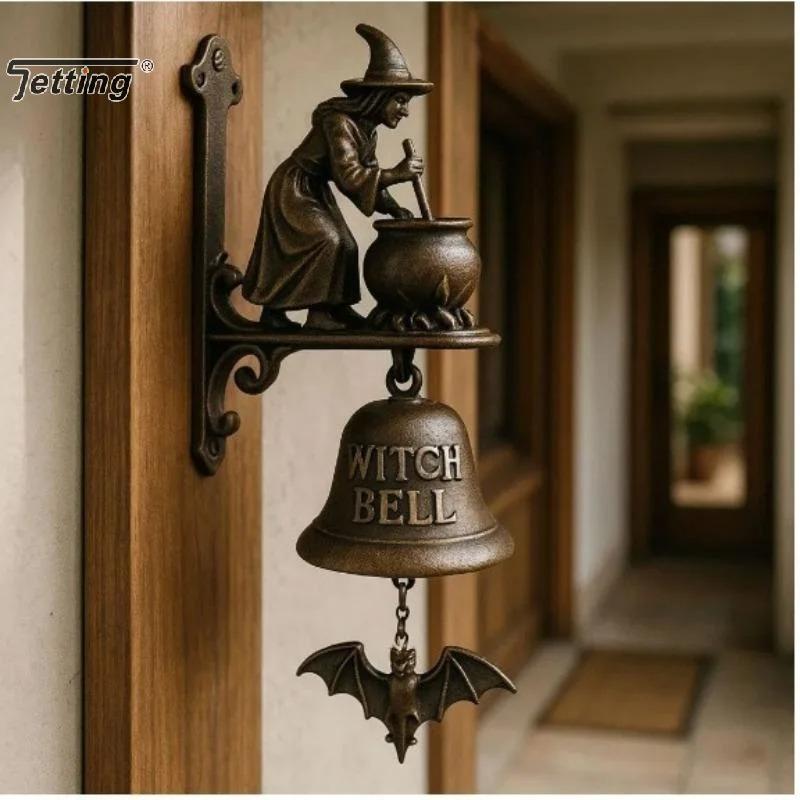 Metal Welcome Doorbell Vintage Halloween Wit-ch Dog Bell Interesting Hangable Manual Doorbell For Home Entrance Wall Mount Decor