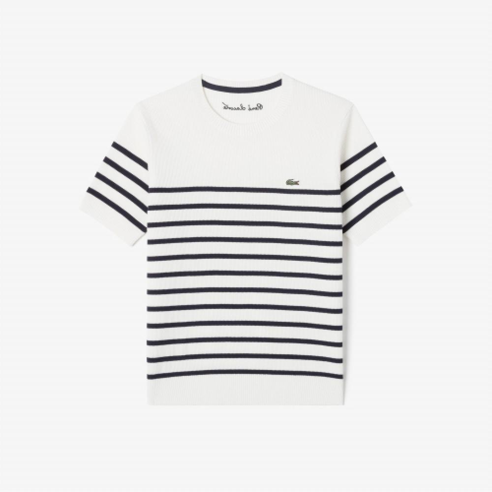 

LACOSTE Женский полосатый свитер с короткими рукавами [Темно-синий]