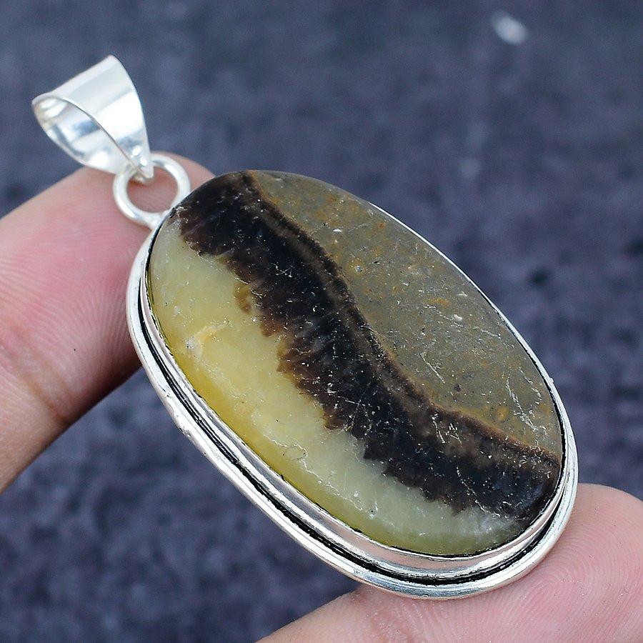Natural Septerian Stone Gemstone 925 Sterling Silver Jewelry Pendant 2.29" a4E56