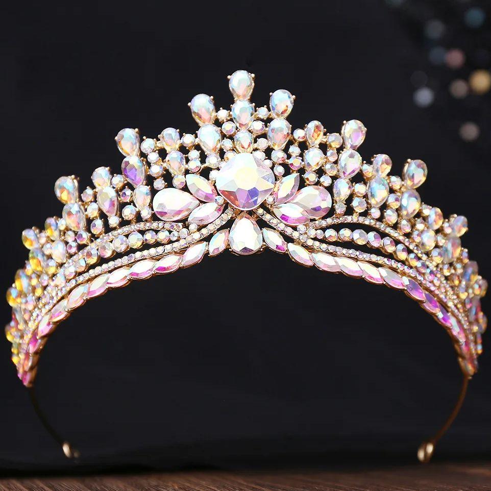 DIEZI Korean Luxury AB Crystal Crown For Women Girls Wedding Baroque Bride Queen Bridal Tiaras Hair Accessories Gift Headbands