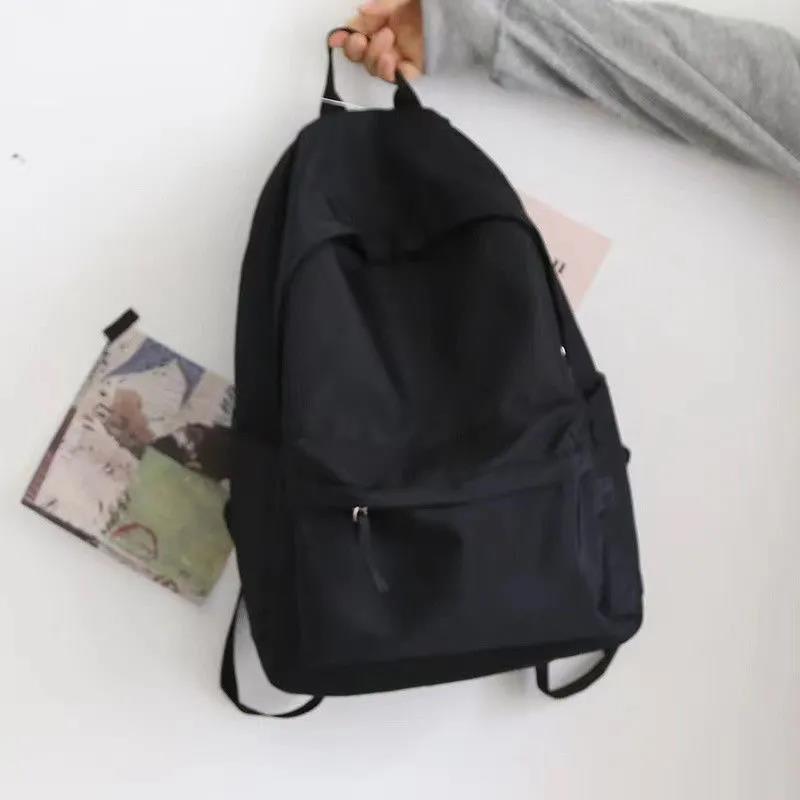 Travel Bag School Versatile Solidcolor Largecapacity Backpack Black Unisex