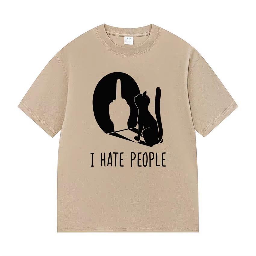 Cat Shadow I Hate People Middle Finger TShirt Humor Funny Kitty Meme Graphic T Shirt Casual Fashion ONeck Short Sleeve Top