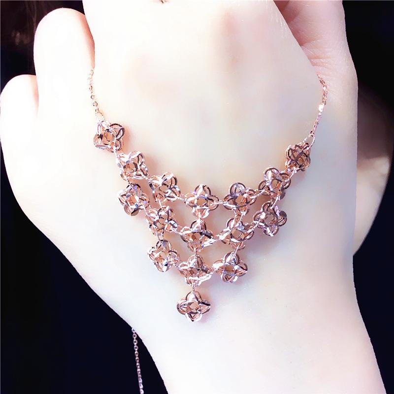 Purple Gold Shiny Flower Set Chain Rose Gold Plated Color Gold Fashion Luxury Clavicle Necklace