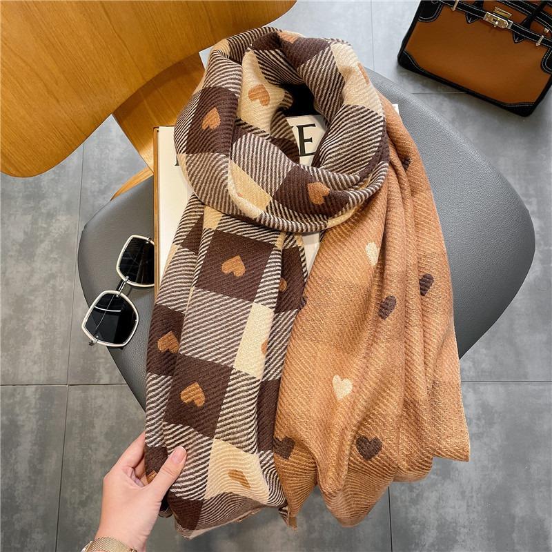 New Imitation Cashmere Scarf Women's Plaid Versatile Love Decoration Thickened Fringed Scarf Warm Shawl