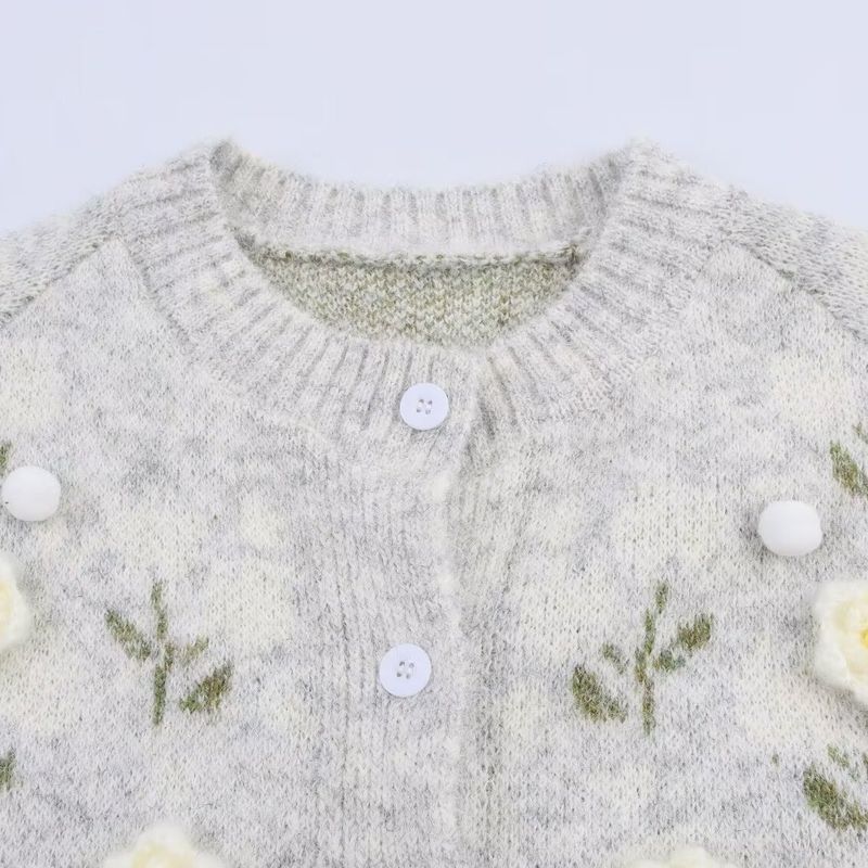 Zbzr Autumn New Women Clothes Western Style Fashion Temperament Simple and Versatile Three-Dimensional Flowers Knit Cardigan Top