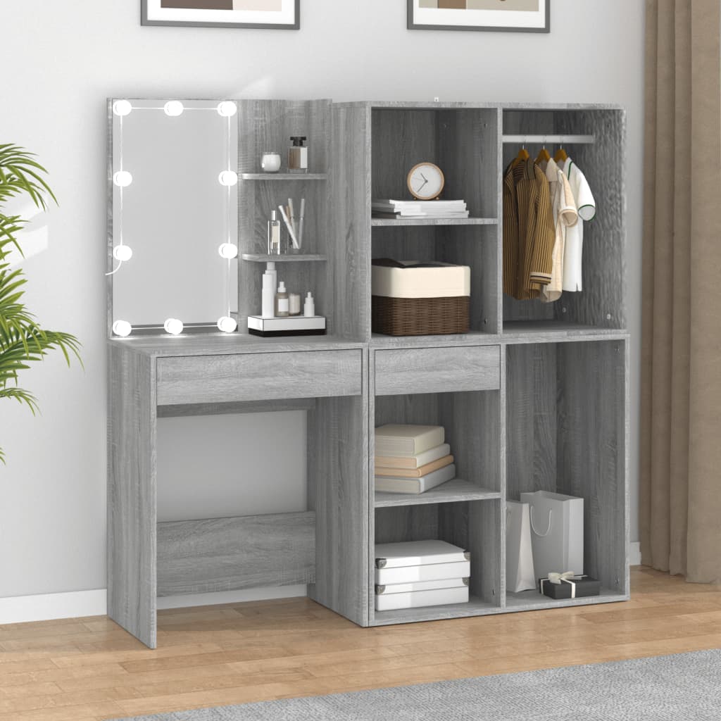 VidaXL LED Vanity Table with Cabinets Grey Sonoma Wood Based Material
