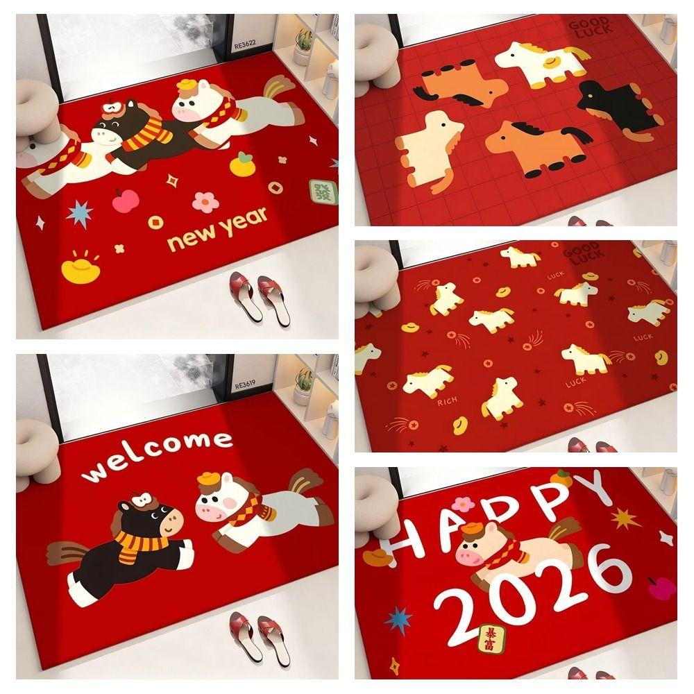 New Horse Pattern New Year Door Mat Red Bath Mat Non-slip Water Absorption Foot Mat Home Decorations