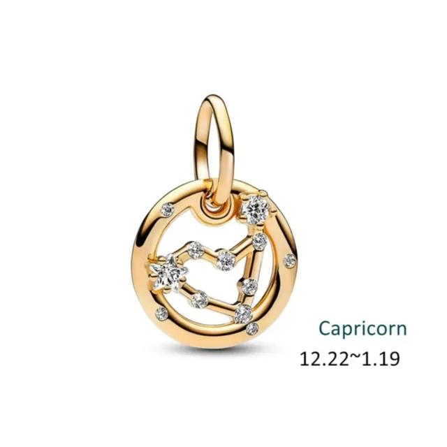 New Copper Gold Plated 12 Zodiac Signs Dangle Charm Bead Fit Pendant Original Bracelet Necklace Diy Women Jewelry