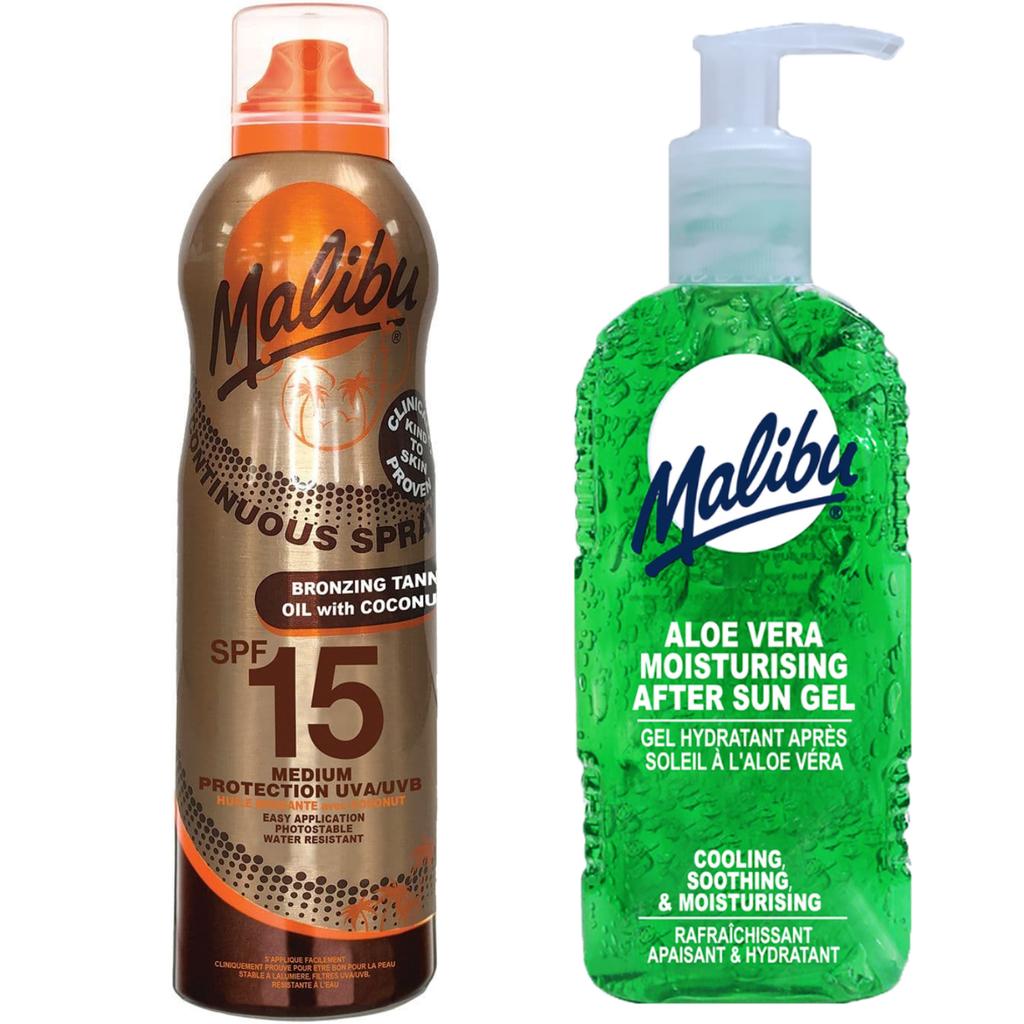 Malibu Oil Spf15 Oil with Coconut 175ml + Aloe Gel After Tanning 200ml