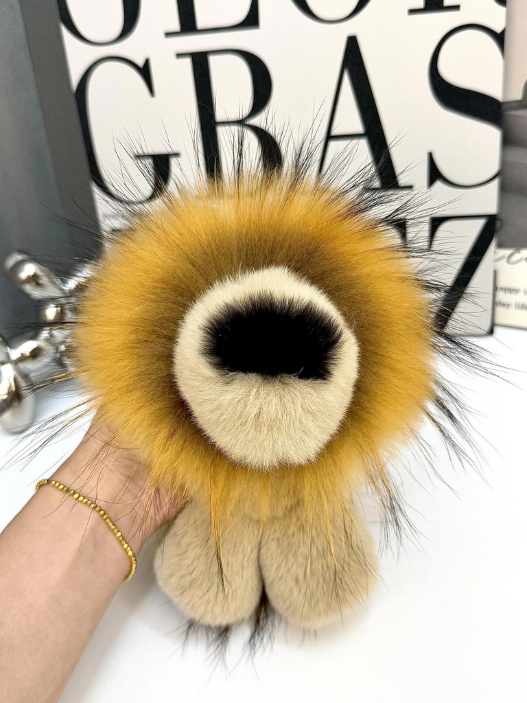 Little Lion Plush Backpack Accessories Pendant Real Rex Rabbit Hair Keychain Pendant Doll Doll Bag Pendant