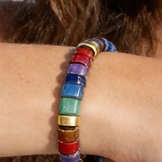 Natural Stone Bead Bracelet Retro Flat Bead Bracelet Adjustable Boho Bracelet with Card Inspirational Gift for Friends Loved Ones