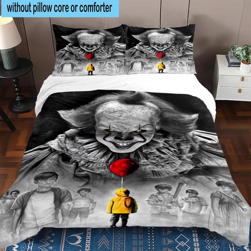 1PC Scary Clown Horror 3pcs Bedding,Including 1pc Duvet Cover And 2pcs Pillowcases Perfect for Christmas,Ideal for Bedroom, Dormitory