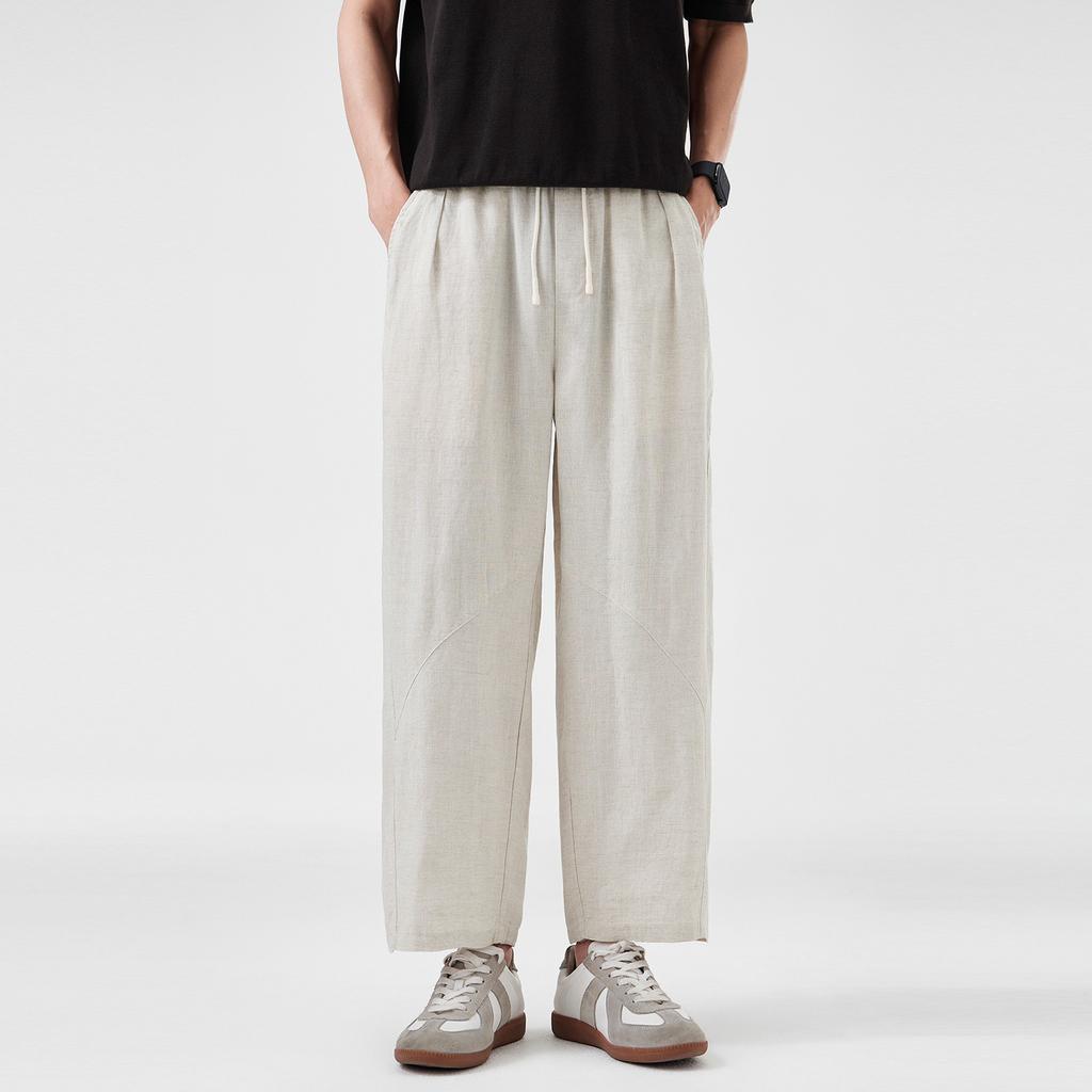 Summer New Lyocell Breathable Sweat-absorbing Nine-point Pants Men's Daily Commuting Loose Wide-leg Straight Casual Pants