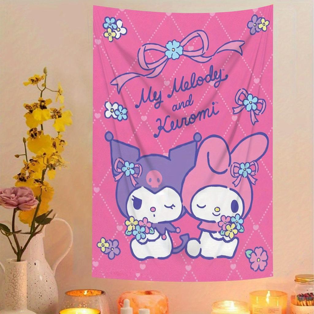 My melody and black beauty printed tapestry blue and purple cartoon characters floral decorations perfect for living rooms or