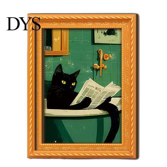 Home Art Display Accessories Funny Wooden Fridge Magnets Frame, Retro Cute Cat in Bathroom Magnetic Style Picture Frames for Metal Cabinets