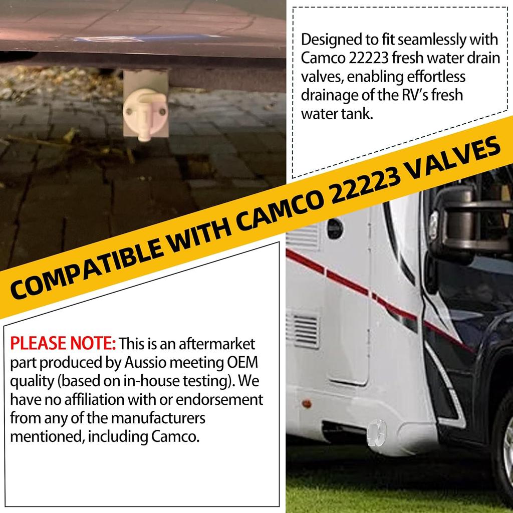 (2 Pack) 22223 RV Water Tank Drain Valve, Compatible With 3/4" & 1/2" Vinyl Tubing, Durable Plastic Drain Valve For Camper, Travel Trailer, And RV