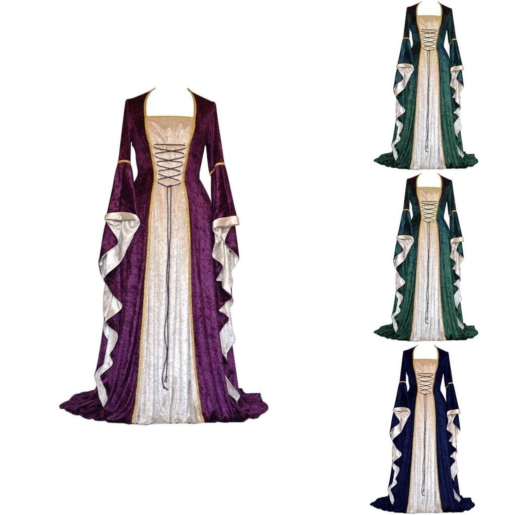 Exquisite Long Sleeve Floor Length Renaissance Dress With Ribbon Decoration For Cosplay