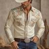 Męska Koszula Westernowa Cowboy z Długim Rękawem Kwiatowy Wzór Zapinana na Guziki Vintage Klapy 2 Kieszenie na Piersi Casualowa Koszula dla Mężczyzn Strój na Koncert Country