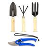 4-Piece Gardening Tool Set | Hand Cultivator, Trowel, Garden Fork, Pruner | Wooden Handle