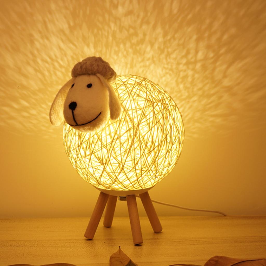 LEDs Night Light for Kids Cute Sheep Yarn Ball Design Hand Woven Lampshade Moon Lamp Nursery Lamp USB Baby Nightlight