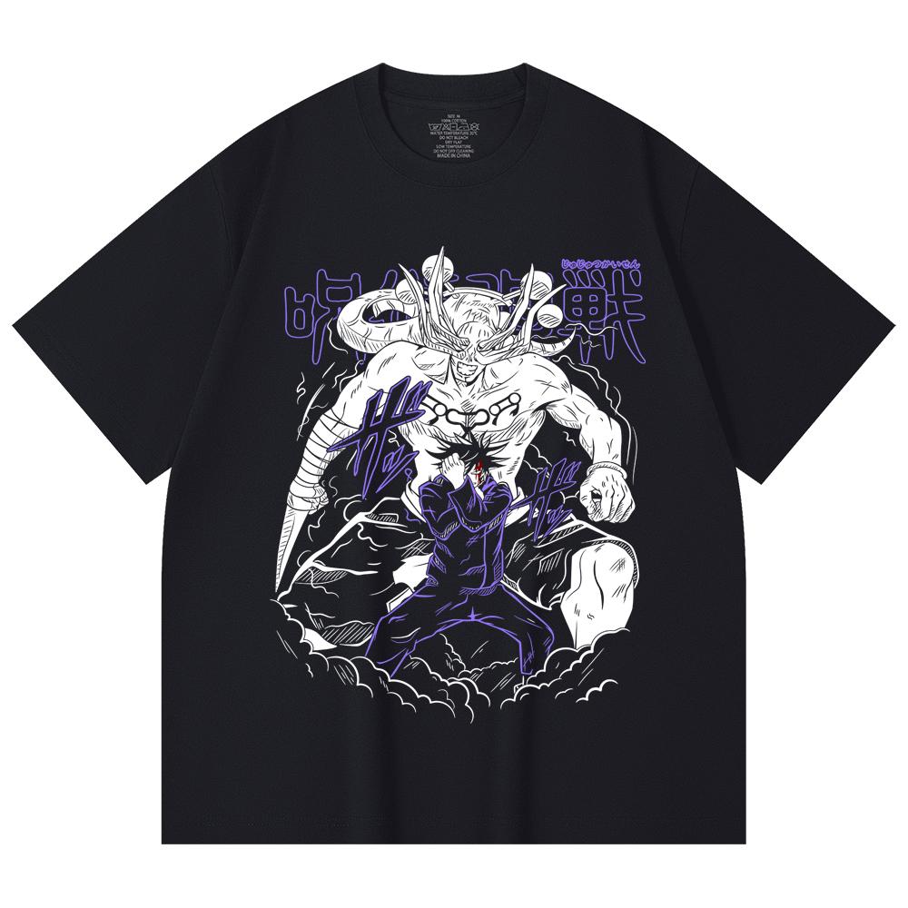 

230 Gsm 100% Cotton Jujutsu Kaisen V35 Mahoraga Print Unisex Heavy Cotton T Shirt 2XL чорний