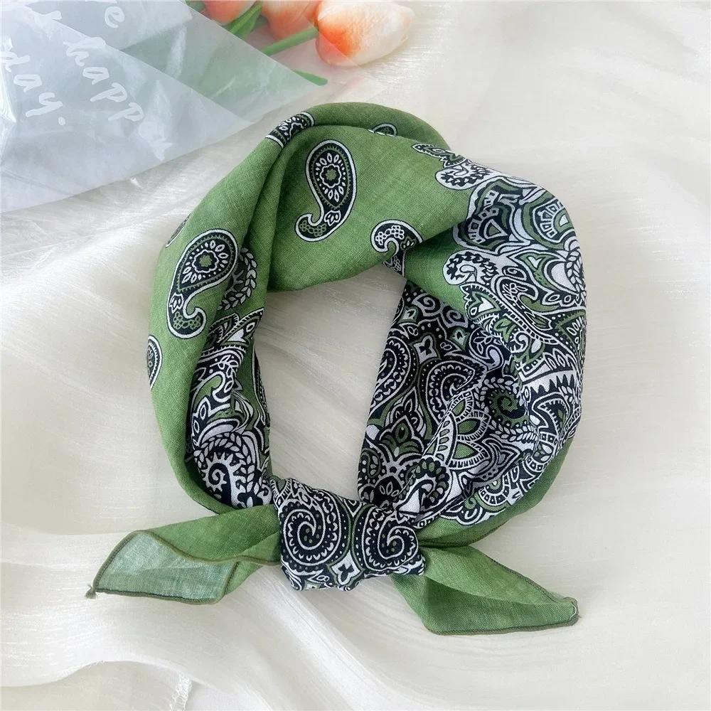 Fashion Floral Print Square Scarf Soft Handkerchief Women Hair Scarf Cotton Linen Head Scarfs Ladies Neck Scarves Summer Autumn