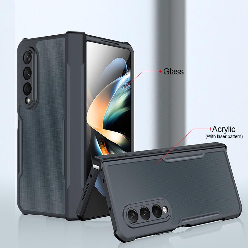 

XUNDD For Samsung Galaxy Z Fold4 5G Case Acrylic+TPU Slim Clear Phone Cover with Glass+Protective Bar A