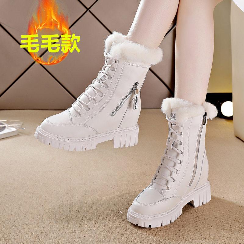 Inner heightening snow boots women's thick-soled casual medium boots fleece thermal cotton boots