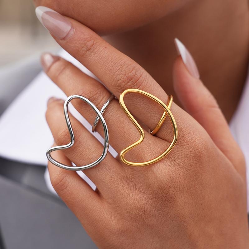 Edelstahlring für Damen Luxus Gold Silber Farbe Herz Hohl Verstellbarer Ring Wasserdicht Finger Schmuck Zubehör